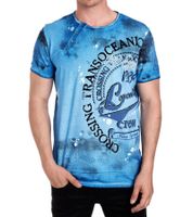 Herren T-Shirt mit plakativem Frontprint Baumwoll-Shirt Rundhals-Shirt R-15045 Petrolblau