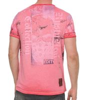 Herren T-Shirt mit Allover-Print im Used-Look Baumwoll-Shirt Rundhals-Shirt R-15295 Coral