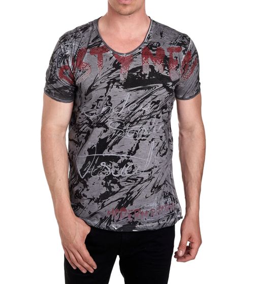 Men's T-Shirt with Elaborate Rhinestone Design, Cotton T-Shirt, Crew Neck, R-15162, Anthracite
