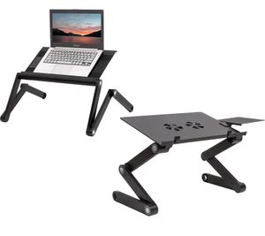 WonderWorker Laptop Desk, Height-Adjustable Tablet Desk, Foldable Laptop Stand, Bed Desk with or without 2 USB Fans, 42x27cm / 45x28.5cm (7-17"), Black