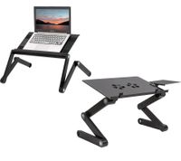 WonderWorker Laptop Desk, Height-Adjustable Tablet Desk, Foldable Laptop Stand, Bed Desk with or without 2 USB Fans, 42x27cm / 45x28.5cm (7-17"), Black