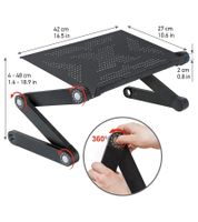 WonderWorker Laptop Desk, Height-Adjustable Tablet Desk, Foldable Laptop Stand, Bed Desk with or without 2 USB Fans, 42x27cm / 45x28.5cm (7-17"), Black