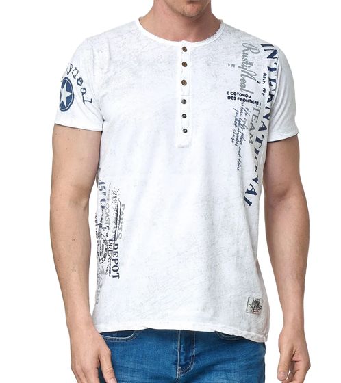 Men's T-Shirt with Side Print, Cotton T-Shirt, Crew Neck, R-15243 White
