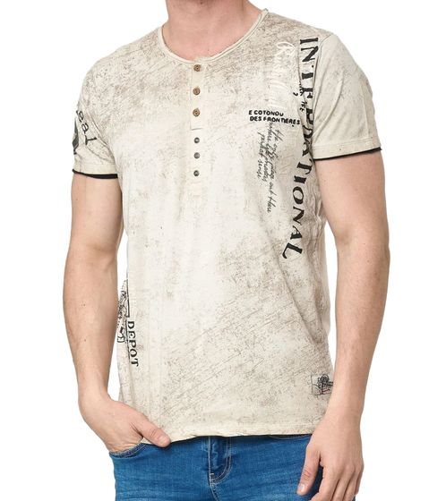 Herren T-Shirt mit seitlichem Print Baumwoll-Shirt modisches Kurzarm-Shirt R-15243 Braun