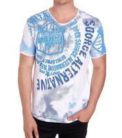Herren T-Shirt mit Strasssteinen Print Baumwoll-Shirt stylisches Kurzarm-Shirt R-15163 Weiß