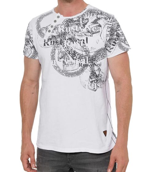Men's T-Shirt with Large Front Print, Cotton T-Shirt, Crew Neck, Short Sleeve, R-15291 White