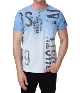 Men's T-Shirt with Front Print, Cotton T-Shirt, Round Neck, Short Sleeve Shirt R-15272 Blue