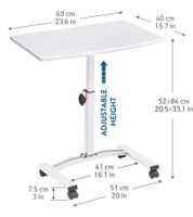 Tatkraft Laptop Table, Height-Adjustable Work Table with 360-Degree Rotating Wheels, Vanessa 40x45cm in Black and White or Salute 60x40cm in Brown and White