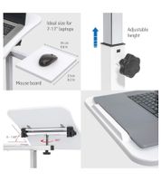 Tatkraft Laptop Table, Height-Adjustable Work Table with 360-Degree Rotating Wheels, Vanessa 40x45cm in Black and White or Salute 60x40cm in Brown and White