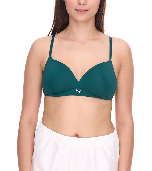PUMA Soft Bra Damen Sport-BH sitzender Trainings-Bustier 935020 10 Grün