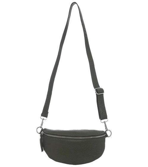 ZWILLINGSHERZ Damen Echtleder Umhängetasche Cross Body Bag mit abnehmbaren Schultergurt Bauchtasche modische Ausgeh-Tasche 1416C Khaki
