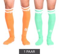 1 Paar Outfitter OCEAN FABRICS Tahi Fußball-Stutzen Knie-Strümpfe für Damen und Herren klassische Sport-Socken OUT-U-3029-OTW in Orange oder Grün