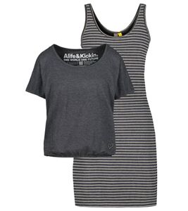 ALIFE AND KICKIN Sunny Women's Set Shirt and Mini Dress Striped Jersey Dress 65096421 Gray/White ALIFE AND KICKIN Sunny Women's Set Shirt and Mini Dress Striped Jersey Dress 65096421 Gray/White