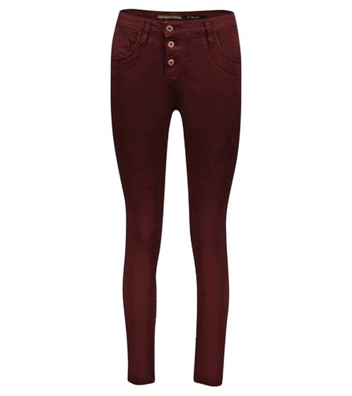 PLEASE Damen Baumwoll-Jeans modische Denim-Hose Slim-Fit 14360933 Bordeaux-Rot