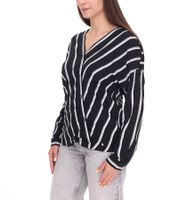 Blusa cruzada de rayas AjC para mujer, blusa ligera de verano, blusa informal con tapeta de botones, 29937205 Negro/Blanco