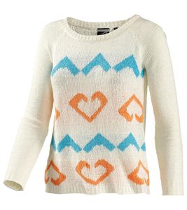 MAUI WOWIE Women's Knit Sweater with Colorful Pattern, Crew Neck, 215811 White
