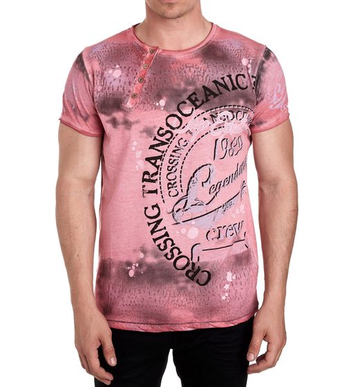 Herren T-Shirt mit plakativem Frontprint Baumwoll-Shirt Rundhals-Shirt R-15045 Rot