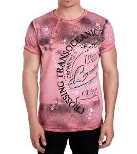 Herren T-Shirt mit plakativem Frontprint Baumwoll-Shirt Rundhals-Shirt R-15045 Rot
