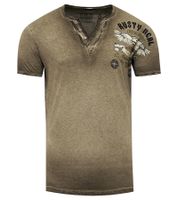 Chemise à manches longues pour homme de style vintage, imprimé Commander, col rond, en coton, R-15046 Kaki Chemise à manches longues pour homme de style vintage, imprimé Commander, col rond, en coton, R-15046 Kaki