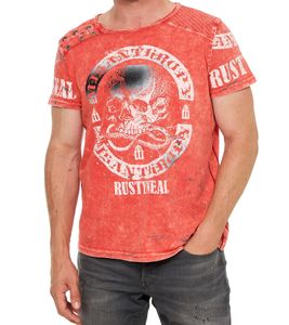 Herren T-Shirt mit plakativem Frontprint Baumwoll-Shirt Rundhals-Shirt R-15292 Rot