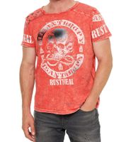 Herren T-Shirt mit plakativem Frontprint Baumwoll-Shirt Rundhals-Shirt R-15292 Rot