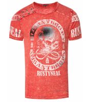 Herren T-Shirt mit plakativem Frontprint Baumwoll-Shirt Rundhals-Shirt R-15292 Rot