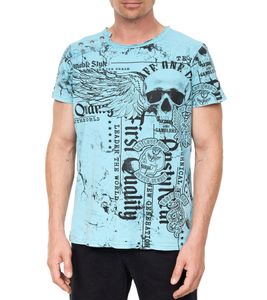 T-shirt da uomo con stampa frontale di grande impatto, in cotone, girocollo R-15296 Blu