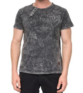 Herren T-Shirt mit schlichten Frontprint Baumwoll-Shirt Rundhals-Shirt R-15291 Grau