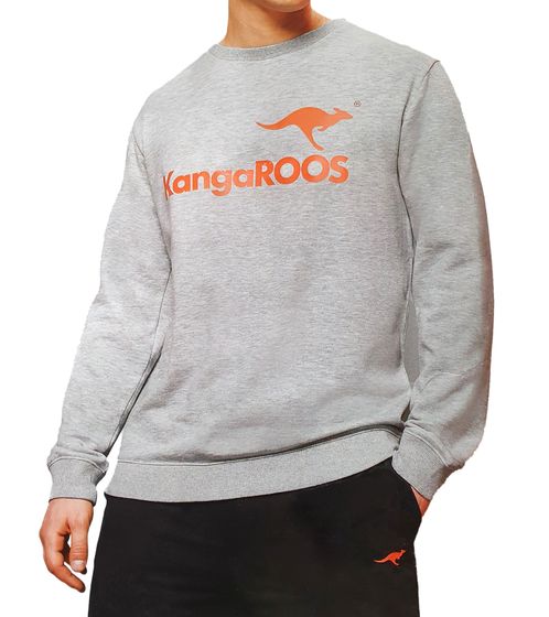 KangaROOS Herren Rundhals-Pullover mit großem Marken-Print Sweatshirt OEKO-TEX Grau