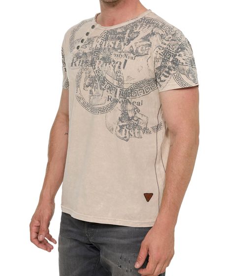 Herren T-Shirt mit schlichten Frontprint Baumwoll-Shirt Rundhals-Shirt R-15291 Beige