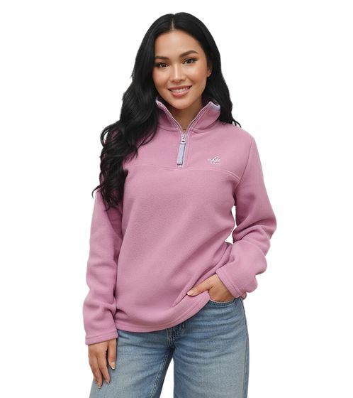 MAUI SPORTS Women's Fleece Sweater with Stand-Up Collar, Transitional Sweater, Pink