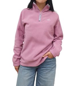 MAUI SPORTS Women's Fleece Sweater with Stand-Up Collar, Transitional Sweater, Pink