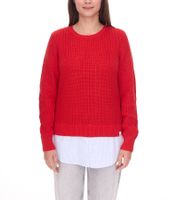 Pull brodé DELMAO pour femme, ourlet chemisier, manches longues, look 2 en 1, 44176718 Rouge