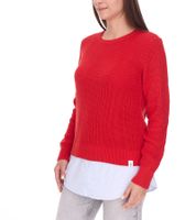 Pull brodé DELMAO pour femme, ourlet chemisier, manches longues, look 2 en 1, 44176718 Rouge