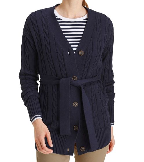 DELMAO Women's Knitted Cardigan with Tie, Long Cardigan 62658830 Navy
