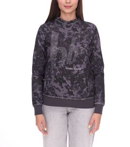 bruno banani women's sweatshirt, stylish long-sleeved shirt with logo print, 39488624, black/gray