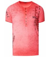 Herren T-Shirt mit seitlichem Print Baumwoll-Shirt modisches Kurzarm-Shirt R-15243 Rot