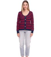 Pull en maille DELMAO pour femme avec patte de boutonnage décorative, idéal au quotidien, 23147124 Rouge/Bleu foncé
