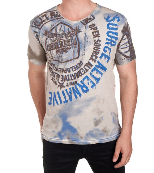 Men's T-Shirt with Rhinestone Print Cotton Shirt Stylish Short Sleeve Shirt R-15163 Beige