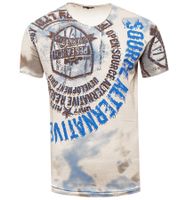 Herren T-Shirt mit Strasssteinen Print Baumwoll-Shirt stylisches Kurzarm-Shirt R-15163 Beige