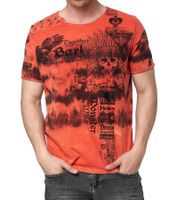 Herren T-Shirt im rockigen Design Baumwoll-Shirt mit Knebel-Verschluss am Ausschnitt Rundhals-Shirt R-15265 Rot
