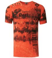 Herren T-Shirt im rockigen Design Baumwoll-Shirt mit Knebel-Verschluss am Ausschnitt Rundhals-Shirt R-15265 Rot