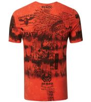 Herren T-Shirt im rockigen Design Baumwoll-Shirt mit Knebel-Verschluss am Ausschnitt Rundhals-Shirt R-15265 Rot