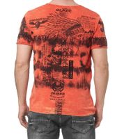 Herren T-Shirt im rockigen Design Baumwoll-Shirt mit Knebel-Verschluss am Ausschnitt Rundhals-Shirt R-15265 Rot
