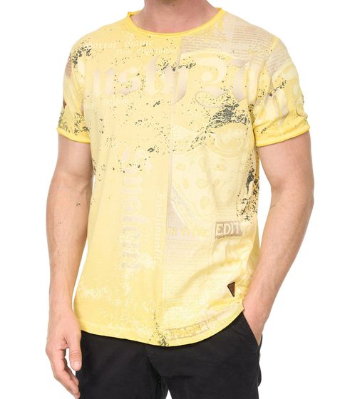 Men's T-shirt with all-over print in used look, cotton shirt, round neck shirt R-15295 Yellow