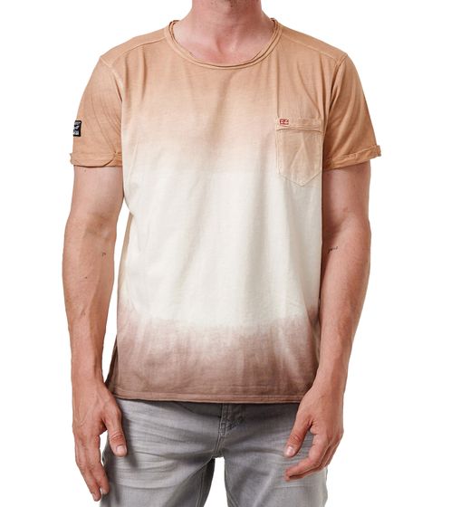 Men's Gradient T-Shirt Summer Cotton Top Round Neck Shirt with Chest Pocket R-15282 Brown/Beige