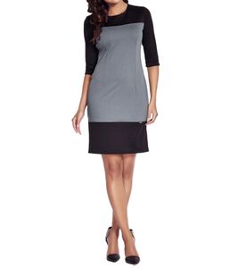 AWAMA Women's Midi Dress, Fitted Jersey Dress in Color-Block Style A78 Blue-Gray/Black
