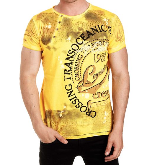 Men's T-shirt with striking front print, cotton shirt, round neck shirt R-15045 Yellow