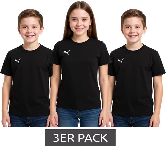 Confezione da 3 t-shirt sportive casual PUMA TeamGoal 23 per bambini e bambine, in cotone con logo ricamato, 656709 03, nero