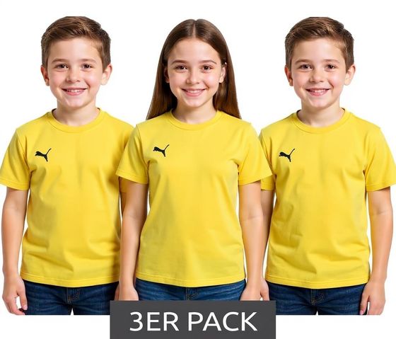 Confezione da 3 t-shirt sportive casual PUMA TeamGoal 23 per bambini e bambine, in cotone con logo ricamato, 656709 07 giallo